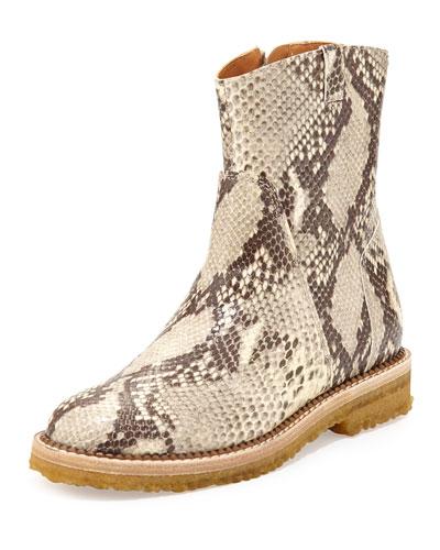 Python-embossed Ankle Boot, Natural