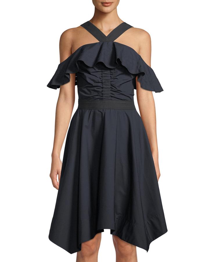 Off-the-shoulder Halter Poplin Dress