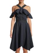 Off-the-shoulder Halter Poplin Dress