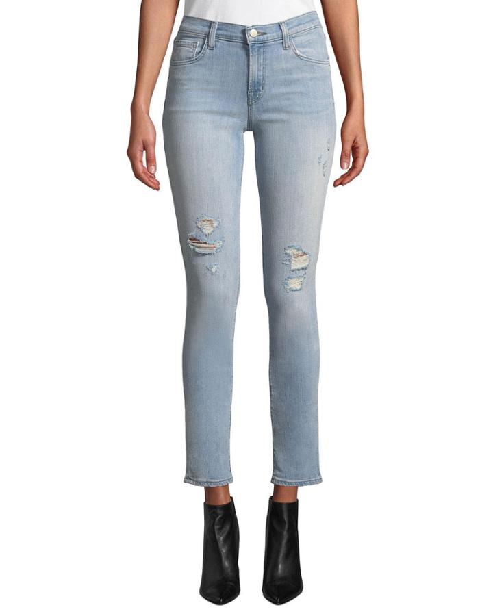 811 Mid-rise Ripped Faded Skinny Jeans, Blue