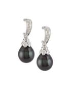 14k Tahitian Black Pearl & Diamond Drop Earrings