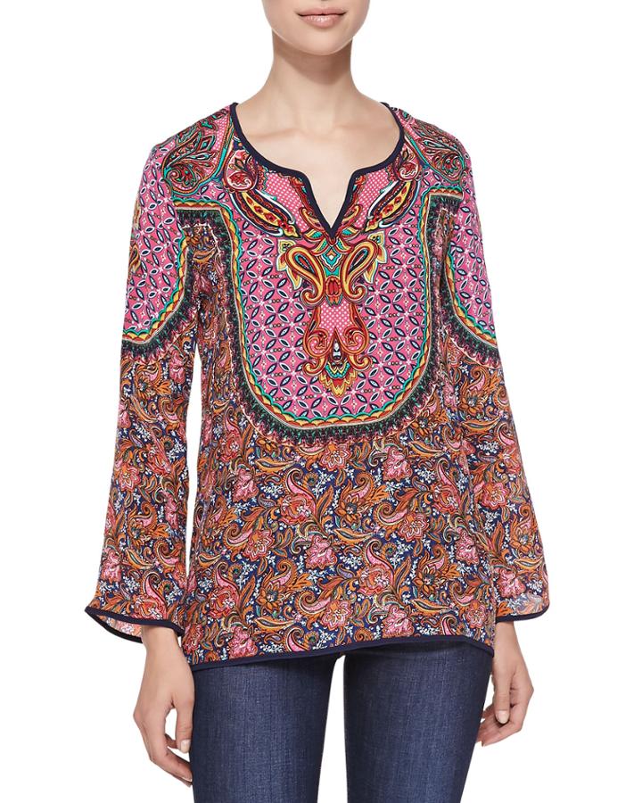 Tolani Salina Silk Printed Tunic, Orange, Women's,