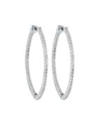 18k White Gold Interior & Exterior Diamond Hoop Earrings,