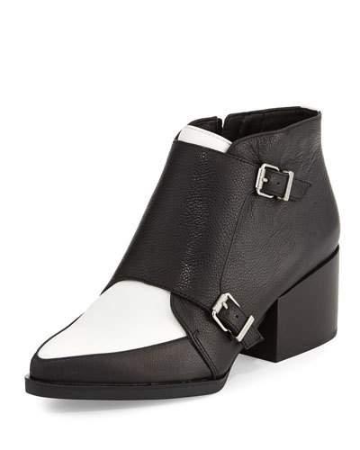 Reese Leather Monk-strap Bootie, Black/white