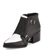 Reese Leather Monk-strap Bootie, Black/white