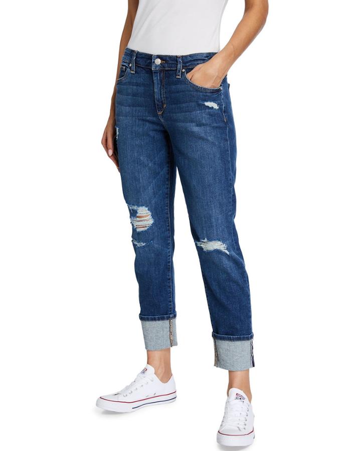 Distressed Cuffed Boyfriend Jeans