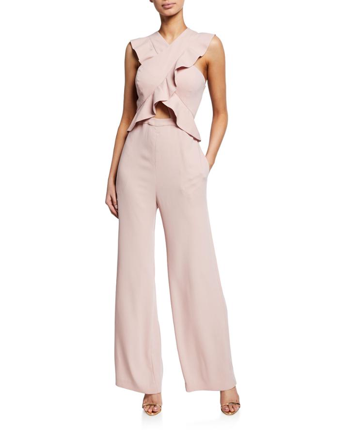 Sleeveless Wide-leg Jumpsuit W/ Ruffle Trim