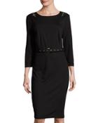 Grommet-embellished Midi Dress, Black