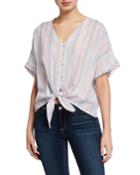 Tie-front Striped Dolman-sleeve Top