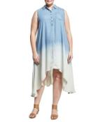 Sleeveless A-line Ombre Dress, Sand,