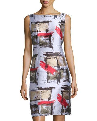 Faith Sleeveless Jacquard Sheath Dress, Neutral Pattern
