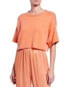 Round-neck Boxy Elbow-sleeve Cropped