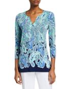 Split-neck 3/4-sleeve Blouse
