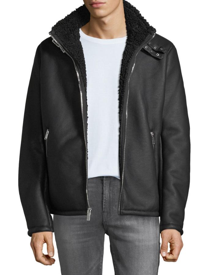 Men's Faux Shearling Buckle Jacket