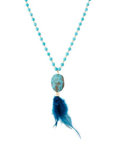 Stone & Feather Pendant Necklace