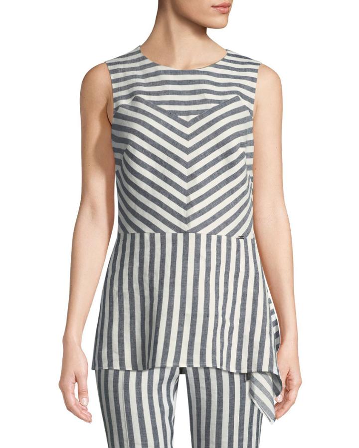 Stretch-linen Multi-stripe Twill Asymmetric