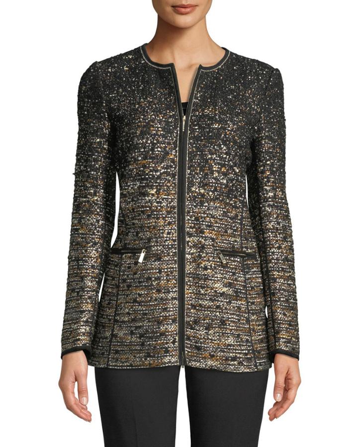 Karina Zip-front Tweed Jacket W/ Tape