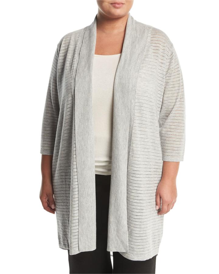 Chiffon-trim Long Cardigan, Plus