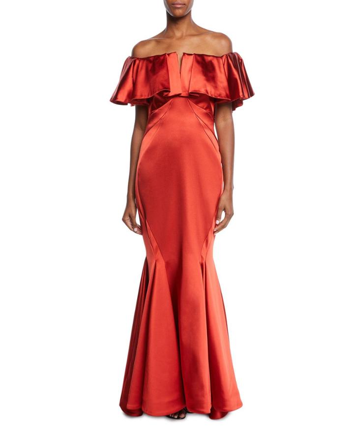 Off-the-shoulder Satin Trumpet Gown
