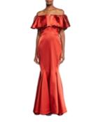 Off-the-shoulder Satin Trumpet Gown