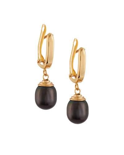 14k Black Freshwater Pearl Hoop-drop Earrings