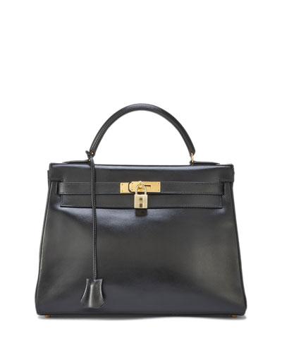 Vintage Box Kelly Leather Satchel Bag, Black