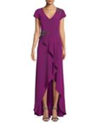 Bead Embellished Gown W/ Asymmetric