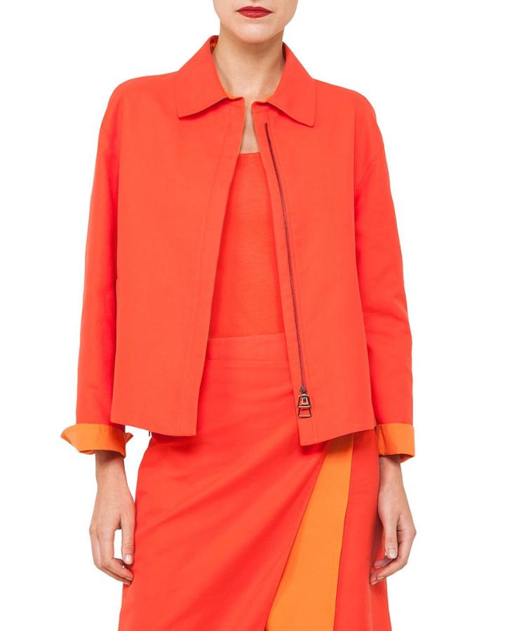 Natalie Zip-front Double-face Bicolor Cotton Jacket