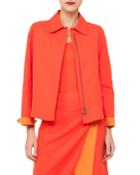 Natalie Zip-front Double-face Bicolor Cotton Jacket