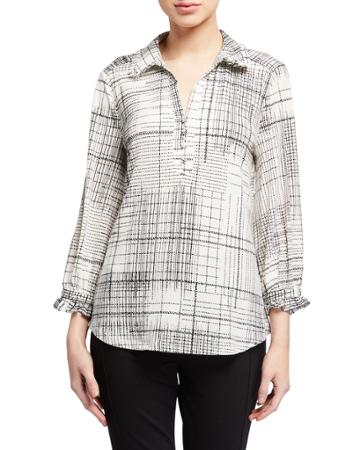 Printed Spread-collar Blouse