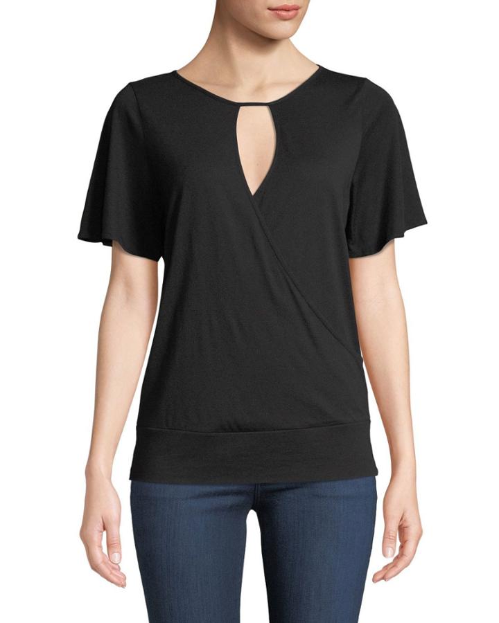 Faux-wrap Flutter-sleeve Tee