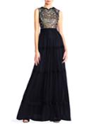 Sleeveless Embroidered-lace Tiered Gown