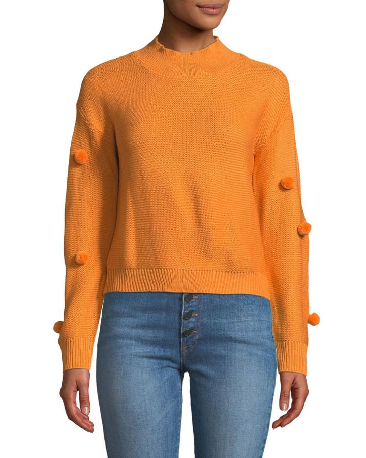 Pompom-sleeve Mock-neck