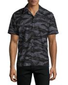 Tiger Camo Short-sleeve Beach Shirt, Black Pattern