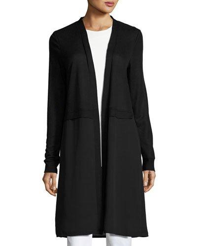 Long Open-front Cardigan, Black