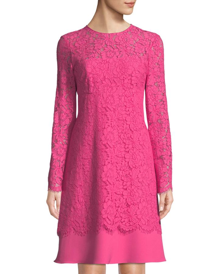 Long-sleeve Floral-lace Dress