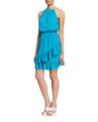 Ruffle-wrapped Chain-strap Halter Dress