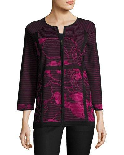 3/4-sleeve Floral-knit Jacket,