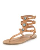 Ancient Greek Sandals Eyes Triple-strap Thong Sandal, Natural, Women's, Size: