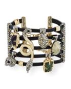 Multi-row Leather Cuff Bracelet With Crystal Charms