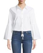 Bell-sleeve Drawstring Hem Button-front Blouse