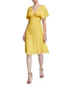 V-neck Flutter-sleeve A-line Dress