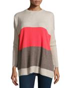 Side-button Colorblock Cashmere Sweater, Mulch/solar Flare/bone