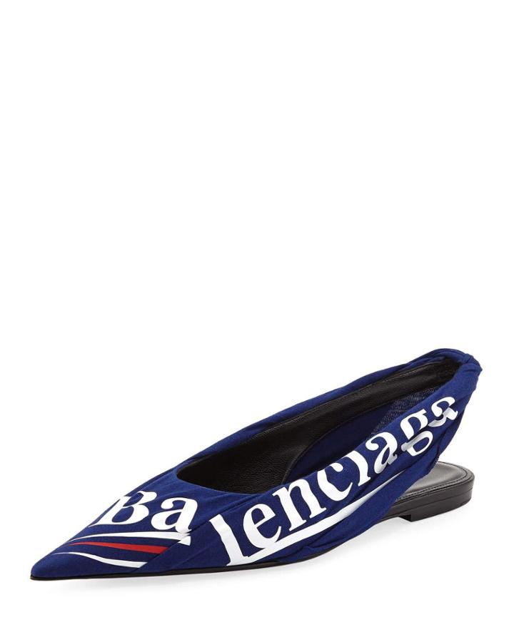Ruched Logo-print Pointed Toe Flat