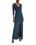 Glitter Knit Cowl-neck Gown