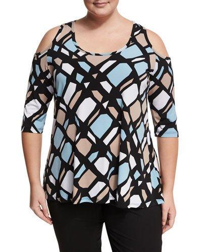 Scoop-neck Cold-shoulder Printed Jersey Top,