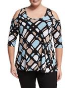Scoop-neck Cold-shoulder Printed Jersey Top,