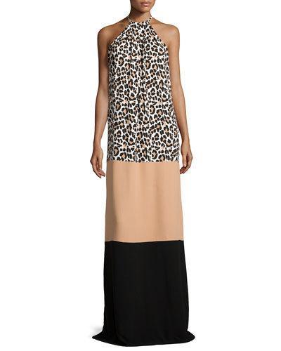 Leopard-print Halter Colorblock
