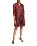 Button-down Silk Twill Flounce-hem