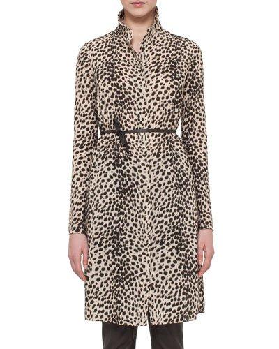 Belted Cheetah-print Shirtdress, Date/steppe